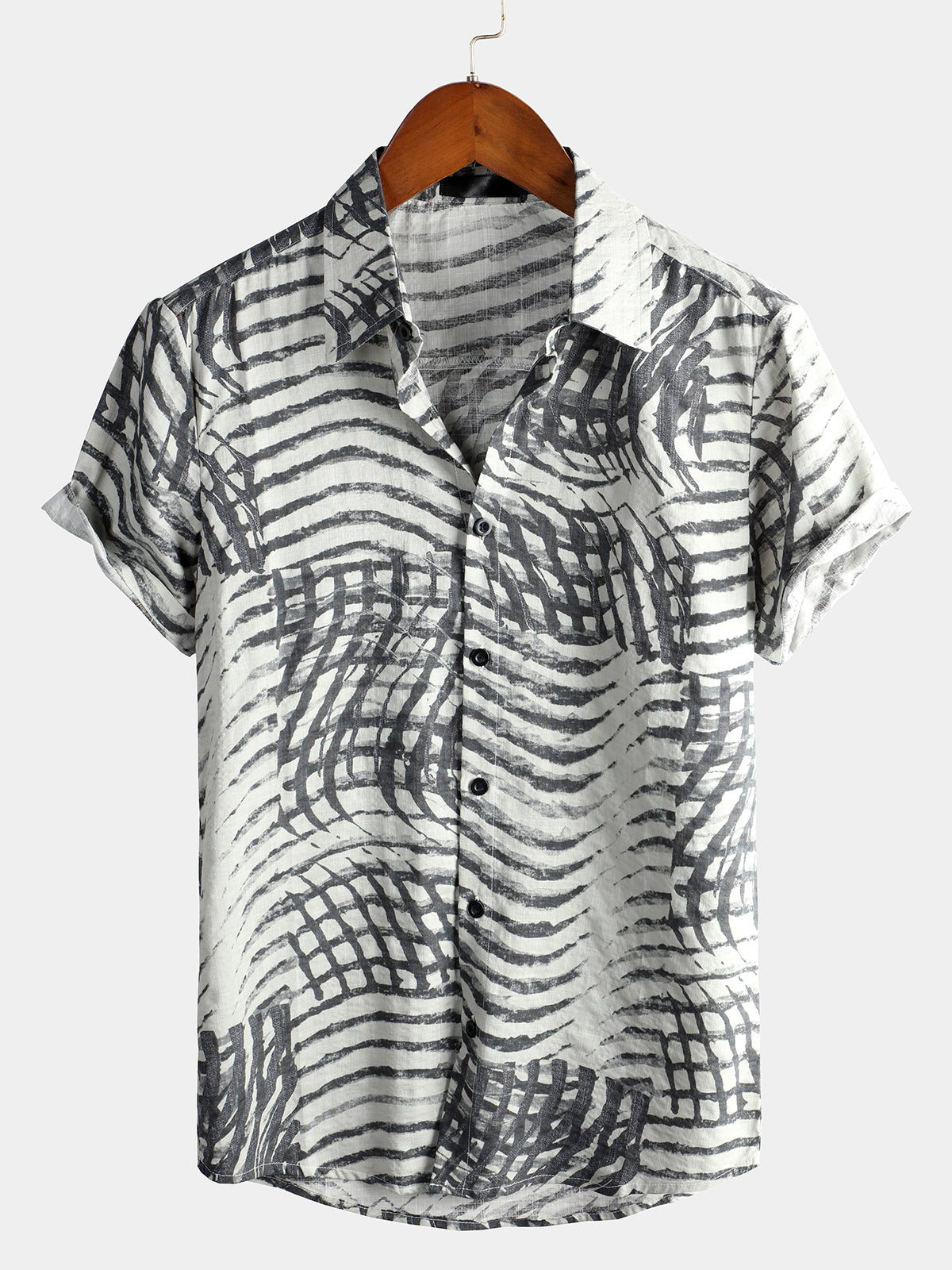 Men's Short Sleeve Striped Printed Retro Cotton Shirt – joliplacard